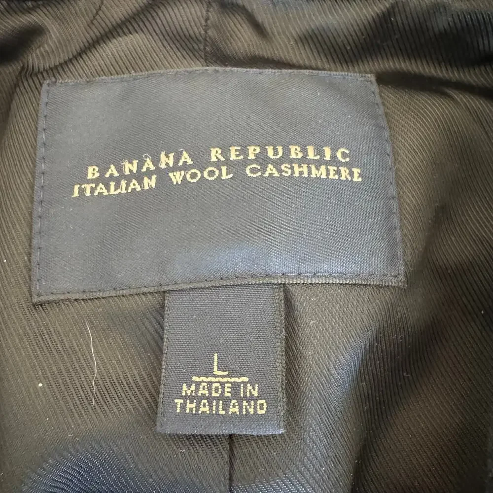 Vintage Banana Republic Men's Wool Cashmere Black Full Zip Collared Coat Large